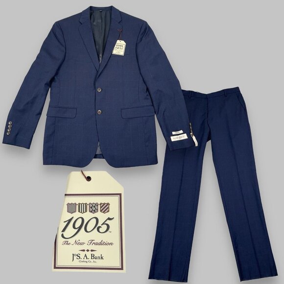 Jos A Bank 1905 Collection Slim Fit Windowpane Navy Suit Size 41R / 35W NWT $698